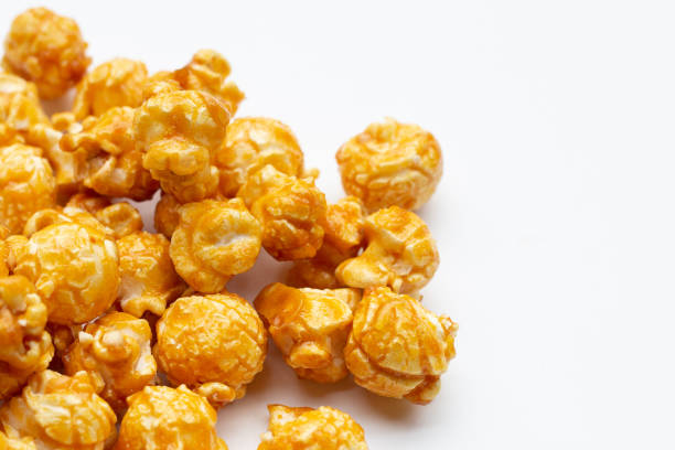 istock Honey caramel popcorn on white background. 1414845898