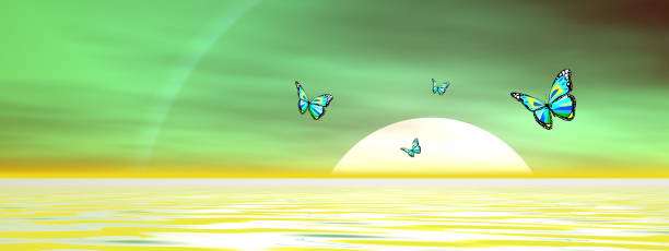 istock Butterflies flying to the sun - 3D render 1414847094