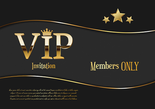 Golden VIP invitation card in dark black and gold background