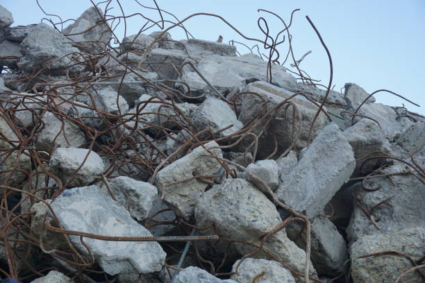 istock heap of concrete and iron from the demolished construction 1414848980