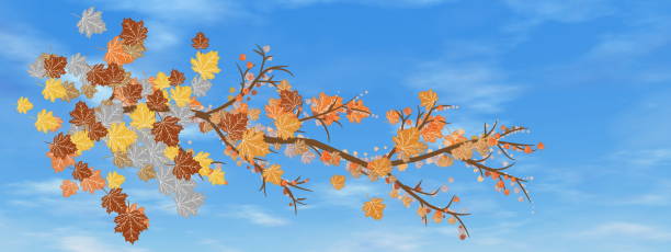 istock Autumn tree branch in the sky background - 3D render 1414849086