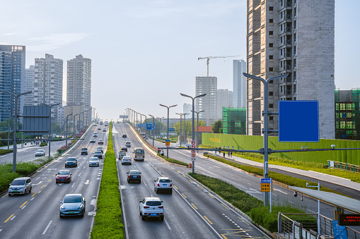 Simferopol, Crimea - June 5, 2021: Cityscape with a view of the Yevpatoria highway