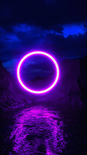 istock a purple glowing ring in a beautiful landscape (3d rendering) 1414852248