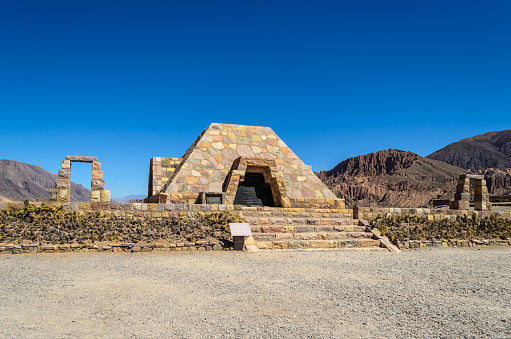 Monument to the archaeologists who first excavated the site at Pucara de Tilcara, Argentina
