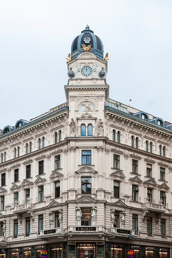 Typical architecture building facade in Vienna, Austria. August 8, 2022.