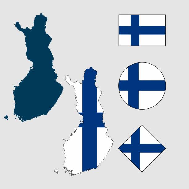 istock Vector of Finland country outline silhouette with flag set isolated on white background. 1414859172