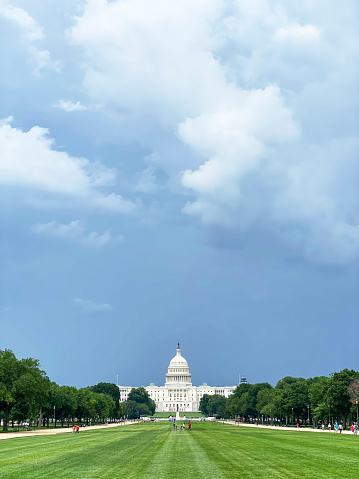 Washington DC,DC, USA - June 10 2021: Wide angle shot of National mall park and United States Capitol building
