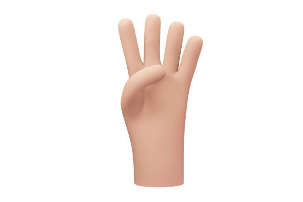 istock Hand with four fingers raised. 3d hand gesture symbol. 1414866135