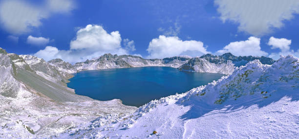 The snow scene of heaven and earth in Mt. Baekdu. stock photo