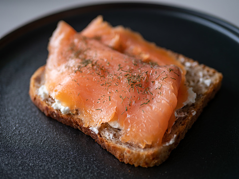 Smoked salmon and cheese on toast bread