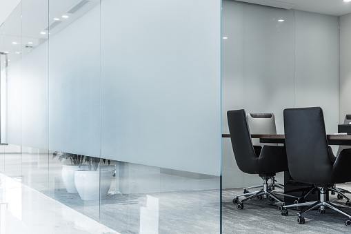 Conference room with frosted glass walls