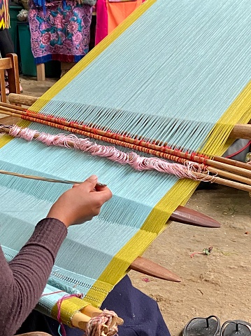 Traditional hand weaving in San Cristóbal de las Casas, Chiapas, Mexico.
