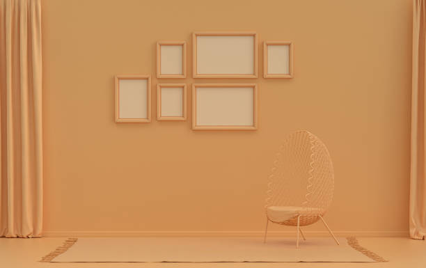 istock Poster frame background room in flat orange color with 6 frames, poster frame mock-up 1414877127