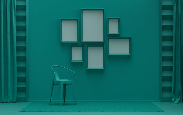 istock Poster frame background room in flat dark green color with 6 frames, poster frame mock-up 1414877208