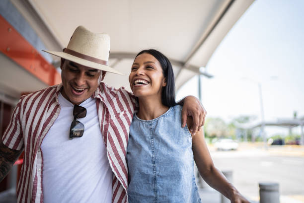 Couple leaving the airport after a flight