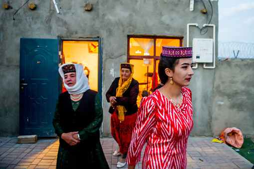 Tajik ethnic is the only white race people in China, and most of them live in the Pamir Mountains, Xinjiang, China. The party is being held in the evening before the wedding day.