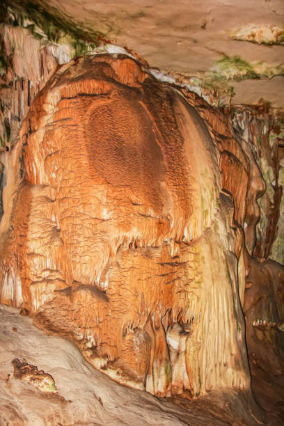 istock Abstract drawing of an underground cave with stalactites and stalagmites. Limestone karst formation. Travel and vacation concept. Digital painting. Abstract naturalism, relief pattern 1414883065