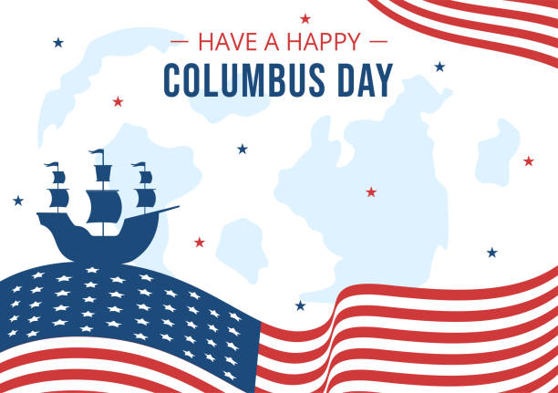 istock Happy Columbus Day Background Template Hand Drawn Cartoon Flat Illustration 1414886247