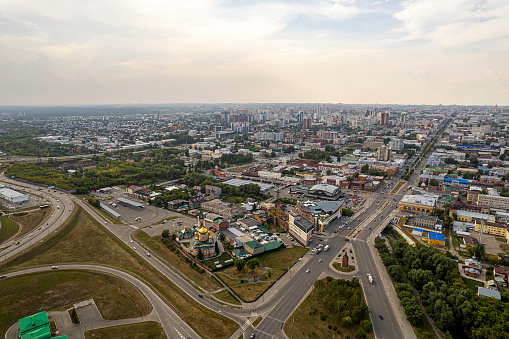 barnaul city view from above. The capital of the Altai Territory.