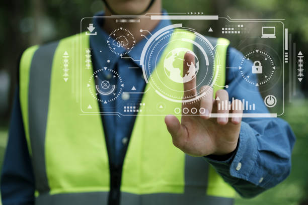 istock Engineering touching green world icon and white icon idea for sustainable organizational development. environment, society, and governance. 1414898789