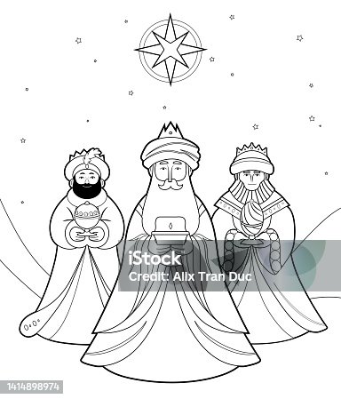 istock The Three Wise Men under the star of Bethlehem coloring page 1414898974