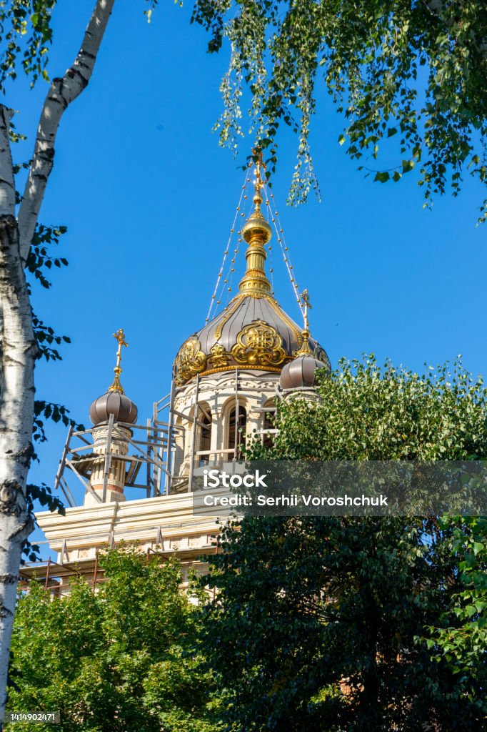The construction of the Orthodox Christian church in Vinnytsia Antebellum Stock Photo