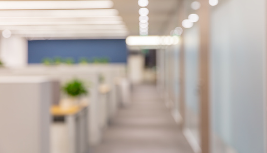 Bokeh imaging effect of interior corridor of modern office