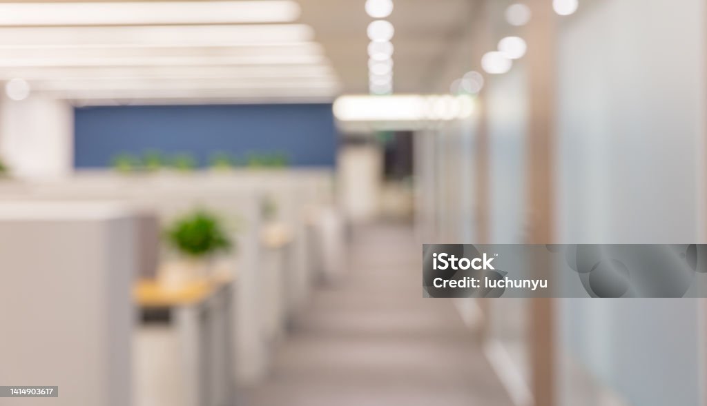 Bokeh imaging effect of interior corridor of modern office Backgrounds Stock Photo
