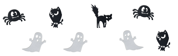 halloween website banner with ghosts and characters