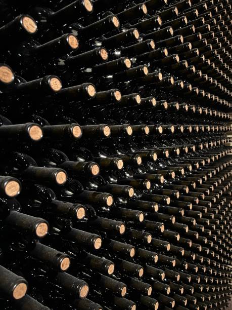 stacked wine bottles - wine wine bottle cellar basement imagens e fotografias de stock