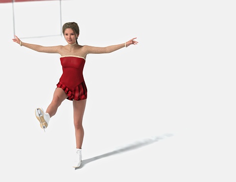 Lady ice skating. 3D rendering