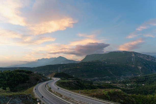 Tirana Elbasan highway stock photo