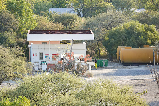 Petrol Station at Okaukuejo Camp in Etosha National Park,  Namibia. This is a commercial business.