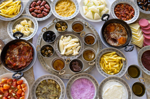 Turkish Breakfast in the Derik City, Mardin Turkey Turkish Breakfast in the Derik City, Mardin Turkey midyat photos stock pictures, royalty-free photos & images