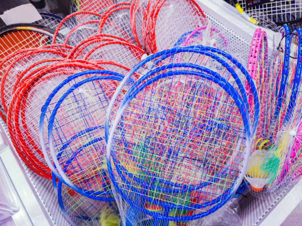istock Badminton and tennis equipment. Shuttlecocks and rackets. 1414912540
