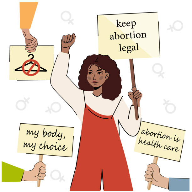 женщины протестуют против выбора активисты держат плакаты мое тело мой выбор, держите аборты законными, аборты - это здравоохранение люди с - pro choice stock illustrations