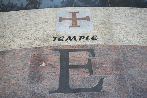 shield indicating the east on marble, detail of analemmatic sundial, shield of the Templar order