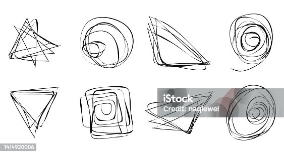 istock Vector hand drawn line circle and square triangle sketch set circular scribble doodle round circles for message note design icon 1414920006