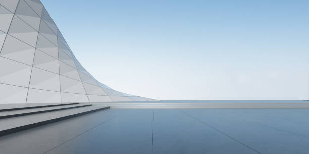 istock 3d render of abstract futuristic architecture with concrete floor. 1414920762