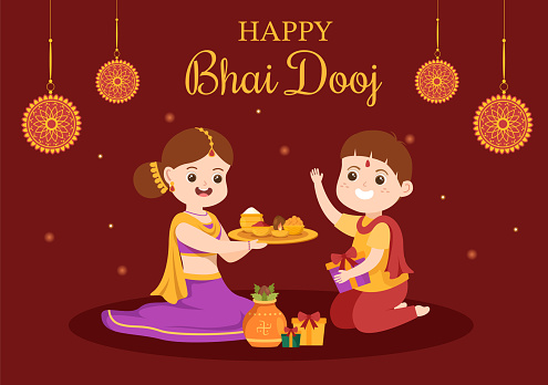 Happy Bhai Dooj Indian Festival Celebration Hand Drawn Cartoon Illustration  Of Sisters Pray For Brothers Protection With A Dot On His Forehead Stock  Illustration - Download Image Now - iStock