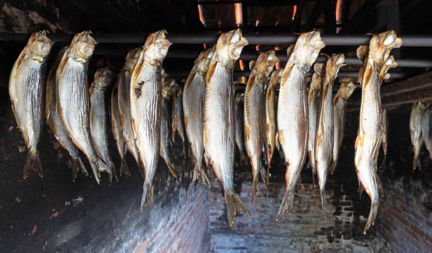 istock Smoked herring on a rack, vintage 1414923359