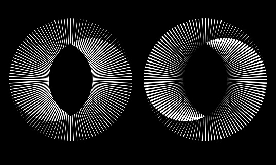 White lines in circle abstract background. Yin and yang symbol. Dynamic transition illusion.