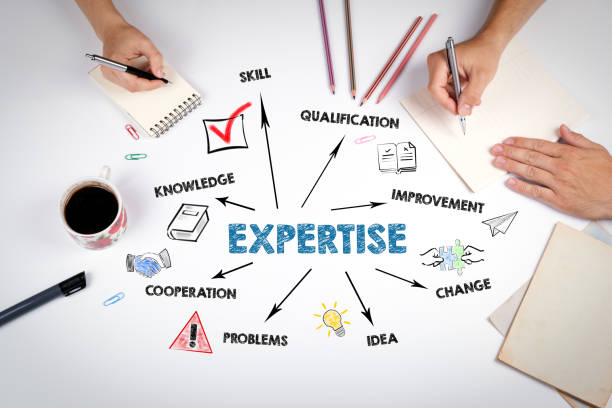 istock EXPERTISE. Knowledge, Qualification, Idea and Cooperation concept. Chart with keywords and icons 1414925315