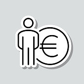 istock Person with Euro sign. Icon sticker on gray background 1414926209