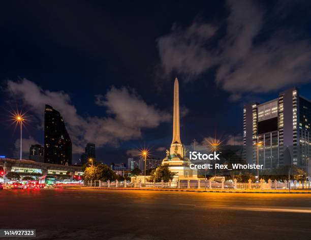 Victory Monument In Bangkok At Night Stock Photo - Download Image Now - Asia, Bangkok, Built Structure