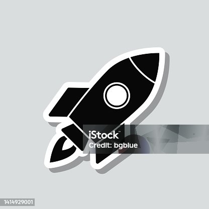 istock Rocket. Icon sticker on gray background 1414929001