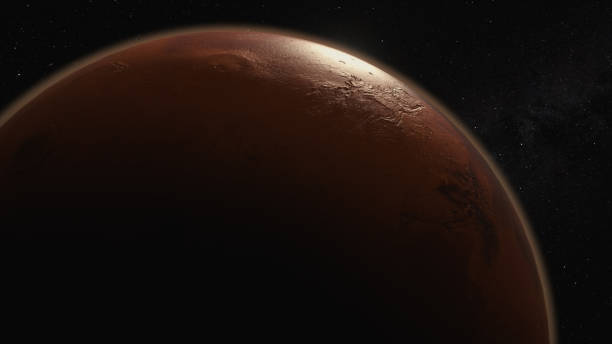 istock Cosmos concept. Flight over Mars. Top view of the planet's surface. 3d Illustration 1414942342