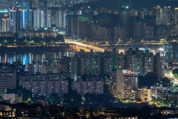 Seoul night cityscape view, South Korea travel Seoul night cityscape view, South Korea travel on 12 August 2022 kangnamgu stock pictures, royalty-free photos & images