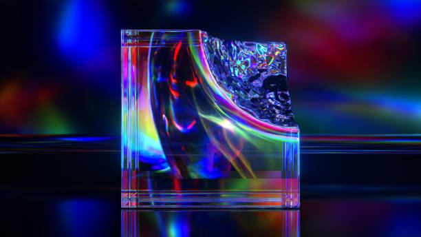 istock Mirrored diamond cube on an abstract background. Blue pink color. 3d illustration 1414943197