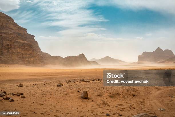 The Wind Raises The Dust In Desert Stock Photo - Download Image Now - Desert Area, Landscape - Scenery, Empty